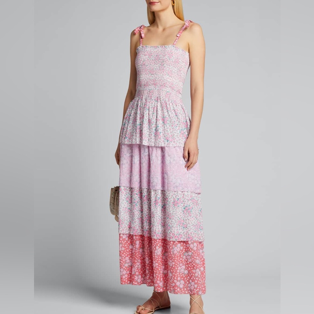 LoveShackFancy Pink and White Textured Dress - caressa smocked floral maxi